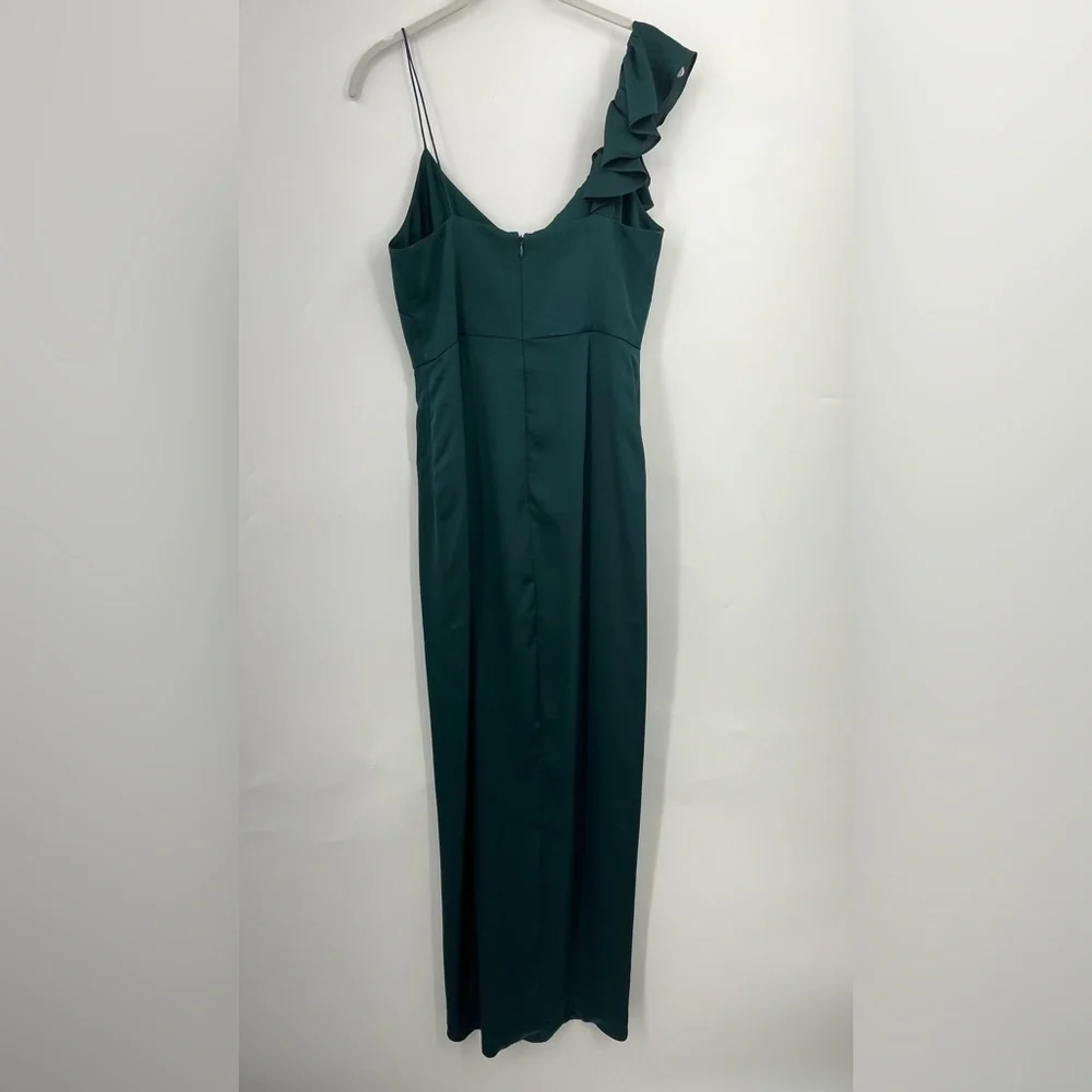 Shona Joy 4 ruffle midi dress 0232 emerald green zipper Asymmetrical
